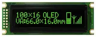 O100H016DGPP5N0000: Graphic OLED, 100 x 16 Pixels, Green on Black, 5V, Parallel, SPI, 85mm x 30mm, -40 °C