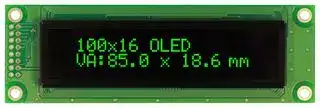 O100H016FGPP5N0000: Graphic OLED, 100 x 16 Pixels, Green on Black, 5V, Parallel, SPI, 116mm x 37mm, -40 °C