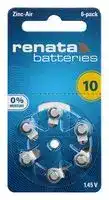 ZA10: Battery, 1.45 V, PR70, Zinc Air, 100 mAh, Pressure Contact, 6