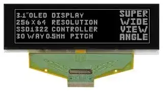MCOT256064B1A-WM: Graphic OLED, 256 x 64 Pixels, White on Black, 2.5V, Multi, 88mm x 27.8mm, -40 °C