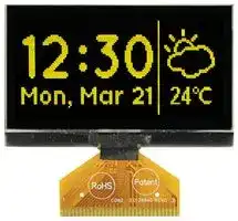 MCOT128064E1V-YM: Graphic OLED, 128 x 64 Pixels, Yellow on Black, 3V, I2C, Parallel, SPI, 60.5mm x 37mm, -40 °C