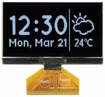 MCOT128064E1V-WM: Graphic OLED, 128 x 64 Pixels, White on Black, 3V, I2C, Parallel, SPI, 60.5mm x 37mm, -40 °C