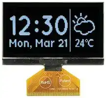 MCOT128064E1V-WM: Graphic OLED, 128 x 64 Pixels, White on Black, 3V, I2C, Parallel, SPI, 60.5mm x 37mm, -40 °C