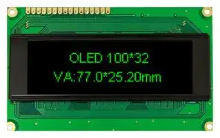O100H032AGPP5N0000: Graphic OLED, 100 x 32 Pixels, Green on Black, 5V, Parallel, SPI, 98mm x 60mm, -40 °C
