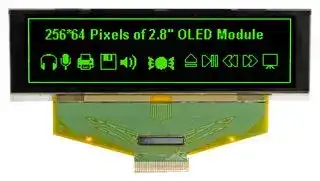 O256Y064AGPP3N0000: Graphic OLED, 256 x 64 Pixels, Green on Black, 3V, Parallel, SPI, 84mm x 25.8mm, -40 °C