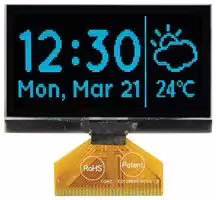 MCOT128064E1V-BM: Graphic OLED, 128 x 64 Pixels, Blue on Black, 3V, I2C, Parallel, SPI, 60.5mm x 37mm, -40 °C