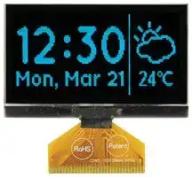 MCOT128064E1V-BM: Graphic OLED, 128 x 64 Pixels, Blue on Black, 3V, I2C, Parallel, SPI, 60.5mm x 37mm, -40 °C