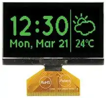 MCOT128064E1V-GM: Graphic OLED, 128 x 64 Pixels, Green on Black, 3V, I2C, Parallel, SPI, 60.5mm x 37mm, -40 °C