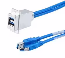 ECF504-3DSAA-05M: USB Cable, Double Stack, 2x Type A USB Plug to 2x Panel Type A USB Receptacle, 500 mm, 19.7 "