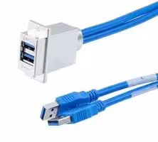 ECF504-3DSAA-075M: USB Cable, Double Stack, 2x Type A USB Plug to 2x Panel Type A USB Receptacle, 750 mm, 29.6 "