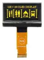 O128O064BLPP3N0000: Graphic OLED, 128 x 64 Pixels, Yellow on Black, 3V, I2C, Parallel, SPI, 45.24mm x 29.14mm, -40 °C