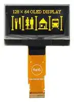 O128O064DLPP3N0000 — Graphic OLED, 128 x 64 Pixels, Yellow on Black, 3V, I2C, Parallel, SPI, 26.7mm x 19.26mm, -40 °C