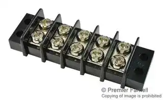 TC 44 18 05: Panel Mount Barrier Terminal Block, 2 Row, 5 Ways, 21 AWG, 12 AWG, 9.5 mm, 20 A