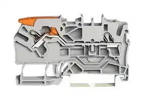 2102-1201: DIN Rail Mount Terminal Block, Through, 2 Ways, 22 AWG, 12 AWG, 2.5 mm², Clamp, 24 A
