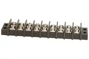 TC 44 18 09: Panel Mount Barrier Terminal Block, 2 Row, 9 Ways, 21 AWG, 12 AWG, 9.5 mm, 20 A