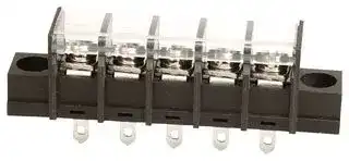 TC 44 25C 05: Panel Mount Barrier Terminal Block, 1 Row, 5 Ways, 21 AWG, 12 AWG, 9.5 mm, 20 A