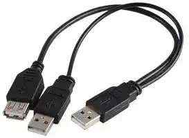 PSG90994: USB Cable, Type A Plug to Type A Plug + Type A Receptacle, 200 mm, 0.66 ft, USB 2.0, Black