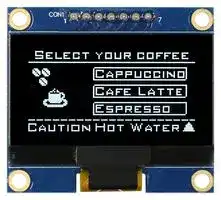 MDOB128064BV-WS: Graphic OLED, 128 x 64 Pixels, Black on White, 3.3V, SPI, 42.4mm x 38mm, -40 °C
