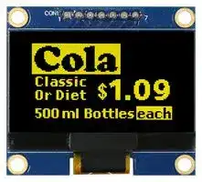 MDOB128064BV-YS: Graphic OLED, 128 x 64 Pixels, Yellow on Black, 3.3V, SPI, 42.4mm x 38mm, -40 °C