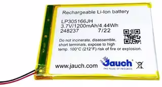 LP305166JH: Rechargeable Battery, 3.7 V, Lithium Ion, 1.22 Ah, Wire Leads, 1
