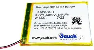 LP305166JH: Rechargeable Battery, 3.7 V, Lithium Ion, 1.22 Ah, Wire Leads, 1
