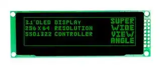 MDOB256064BX-GM: Graphic OLED, 256 x 64 Pixels, Green on Black, 3.3V, Parallel, SPI, 100.5mm x 33.5mm, -40 °C