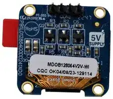 MDOB128064V2V-WI: Graphic OLED, 128 x 64 Pixels, White on Black, 3V, I2C, 27.3mm x 27.3mm, -40 °C