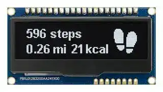 MDOB128032FCV-WM: Graphic OLED, 128 x 32 Pixels, White on Black, 3.3V, I2C, Parallel, SPI, 66.5mm x 35mm, -40 °C