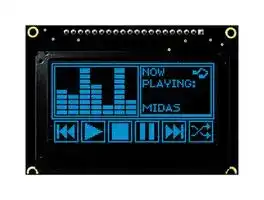 MCOB128064JX-BM: Graphic OLED, 128 x 64 Pixels, Blue on Black, 3V to 5V, I2C, Parallel, SPI, 75mm x 52.7mm, -40 °C