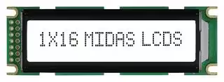 MC11606C6WR-FPTLW: Alphanumeric LCD, 16 x 1, Black on White, 5V, Parallel, Cyrillic, Transflective