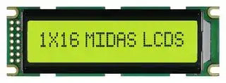 MC11606C6WK-SPTLY: Alphanumeric LCD, 16 x 1, Black on Yellow / Green, 5V, Parallel, English, Euro, Transflective