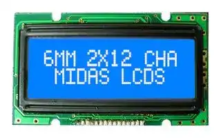 MC21205A6W1-BNMLW: Alphanumeric LCD, 12 x 2, White on Blue, 5V, Parallel, English, Japanese, Transmissive