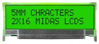 MC21605L6W-SPTLY: Alphanumeric LCD, 16 x 2, Black on Yellow / Green, 5V, Parallel, English, Japanese, Transflective