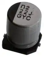 GYC1J220MCQ1GS: CAP, 22UF, 63V, ALU ELEC, HYBRID, SMD