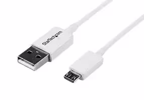 USBPAUB2MW: USB Cable, Type A Plug to Micro Type B Plug, 2 m, 6.6 ft, USB 2.0, White