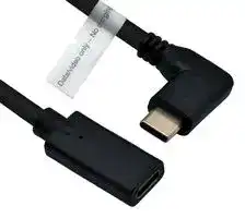 11.04.5496: USB Cable, 90° Type C Plug to Type C Receptacle, 2 m, 6.6 ft, USB 3.2, Black