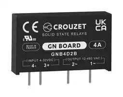 GNB4D2B: Solid State Relay, 4 A, 460 VAC, Through Hole, PC Pin, Zero Crossing