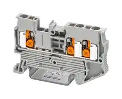 1343117: DIN Rail Mount Terminal Block, 3 Ways, 20 AWG, 12 AWG, 2.5 mm², Push-X, 24 A