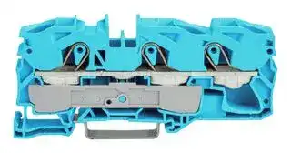 2016-1304: DIN Rail Mount Terminal Block, Blue, 3 Ways, 20 AWG, 6 AWG, 16 mm², Clamp, 76 A
