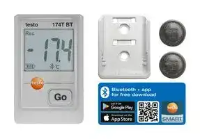 TESTO 174 T BT: Data Logger, Temperature, 1 Channel, 16K Samples, Bluetooth, LCD