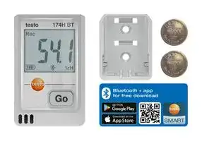 TESTO 174 H BT: Data Logger, Temperature & Humidity, 2 Channel, 16K Samples, Bluetooth, LCD
