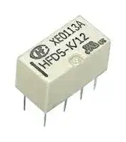 HFD5-K/12: Signal Relay, 12 VDC, DPDT, 1 A, HFD5-K Series, Through Hole, Non Latching