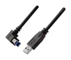 SC-3ABRK001F: USB Cable, Type A Plug to 90° Type B Plug, 304.8 mm, 1 ft, USB 3.0, Black