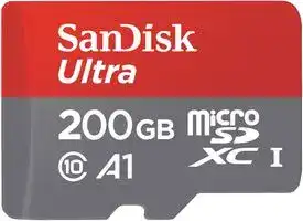 SDSQUAR-200G-GN6MA: Flash Memory Card, MicroSDXC Card, 200 GB, Class 10, UHS-I, A1