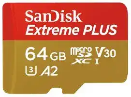 SDSQXBZ-064G-GN6MA: Flash Memory Card, MicroSDXC Card, UHS-3, Class 10, Video Class 30, 64 GB, SanDisk Extreme Plus