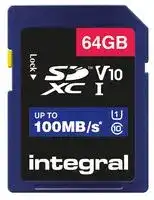 INSDX64G-100V10: Flash Memory Card, SDXC Card, 64 GB, Class 10, UHS-I U1, V10