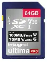 INSDX64G-100/70V30: Flash Memory Card, SDHC Card, UHS-3, Class 10, Video Class 30, 64 GB, Integral UltimaPro