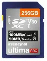 INSDX256G-100/90V30: Flash Memory Card, SDHC Card, UHS-3, Class 10, Video Class 30, 256 GB, Integral UltimaPro