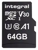 INMSDX64G-100/70V30: Flash Memory Card, MicroSDXC Card, 64 GB, Class 10, UHS-I U3, V30, A1