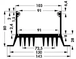 SK 61 100 SA: Heat Sink, Case, 0.8 °C/W, 143 mm, 80 mm, 100 mm